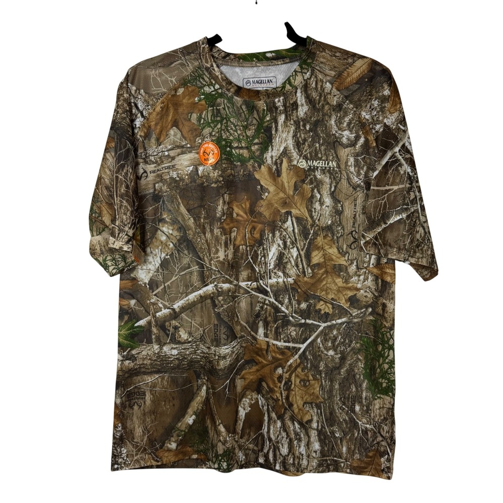 Magellan Outdoors T-Shirt Men Medium Brown Realtree Edge Camo Hunting Mesh Tee